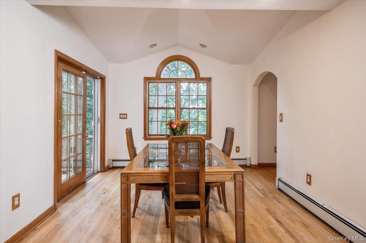 Dining room, Interior, Recessed Lighting, Wood Texture Flooring