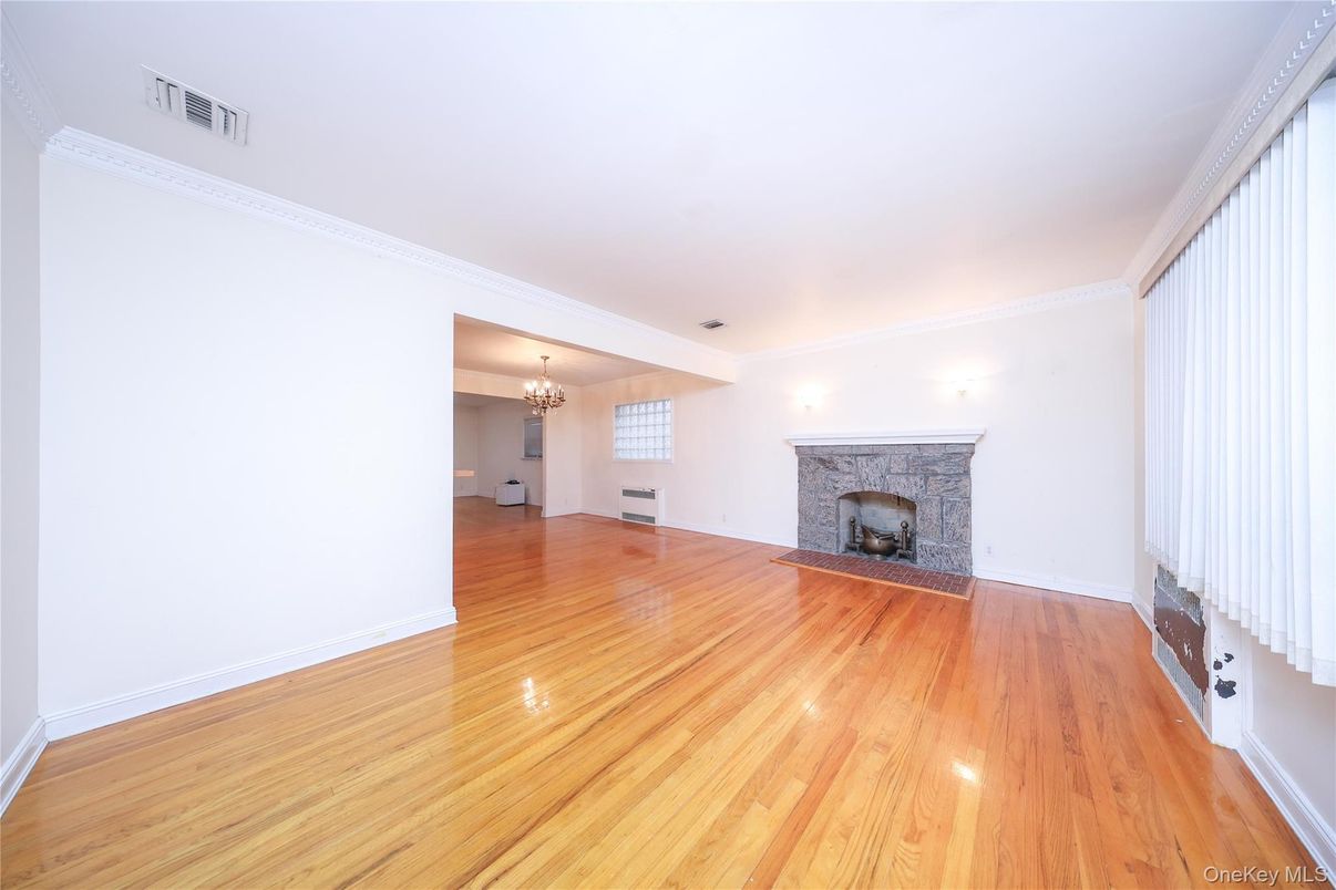 Chandelier, Empty room, Fireplace, Interior, Wood Texture Flooring