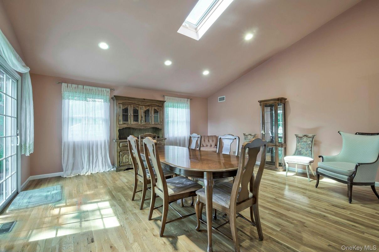 Dining room, Interior, Recessed Lighting, Wood Texture Flooring