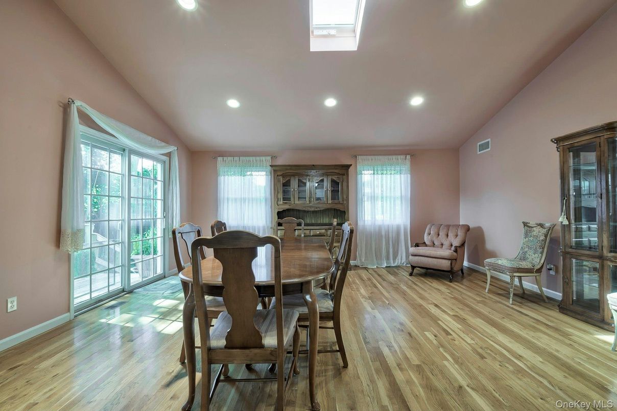 Dining room, Interior, Recessed Lighting, Wood Texture Flooring