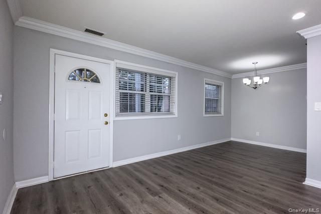 Chandelier, Empty room, Interior, Recessed Lighting, Wood Texture Flooring