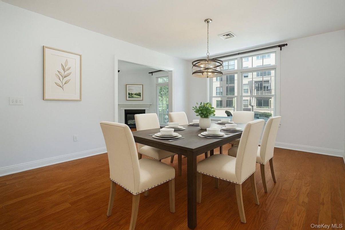 Dining room, Interior, Pendant Lights, Wood Texture Flooring