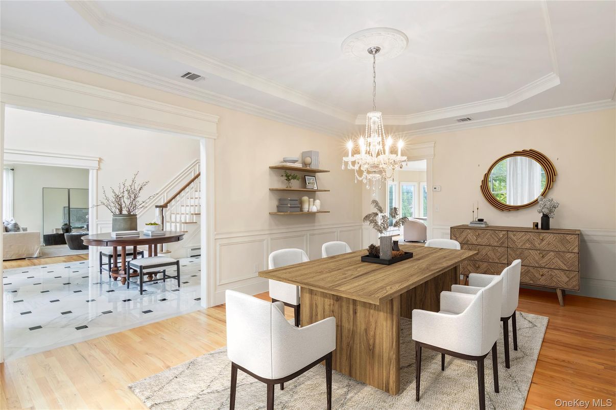 Chandelier, Dining room, Interior, Wood Texture Flooring
