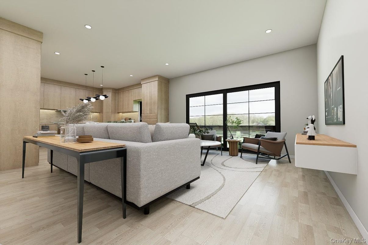 Interior, Living room, Pendant Lights, Recessed Lighting, Wood Texture Flooring