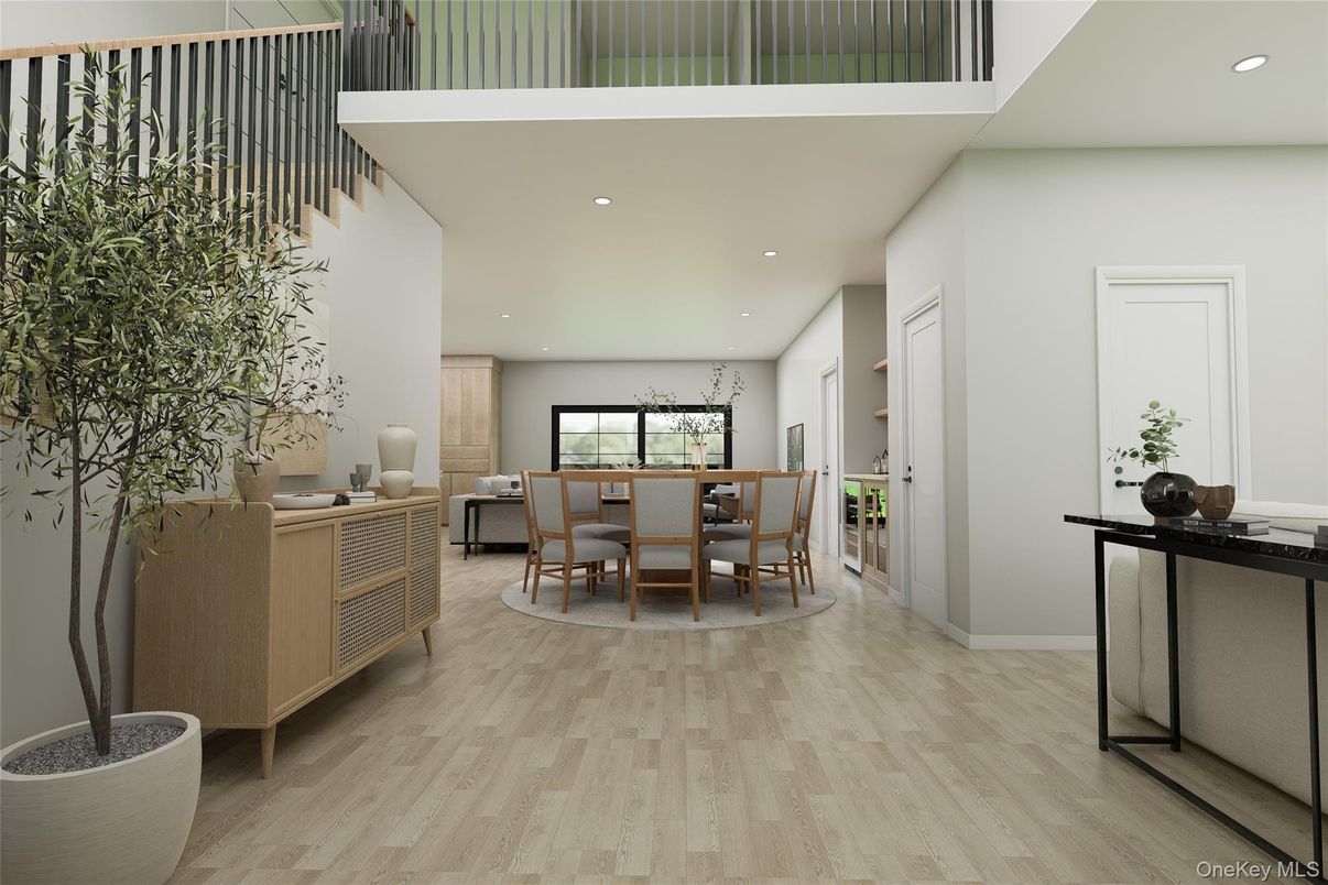 Dining room, Interior, Recessed Lighting, Wood Texture Flooring