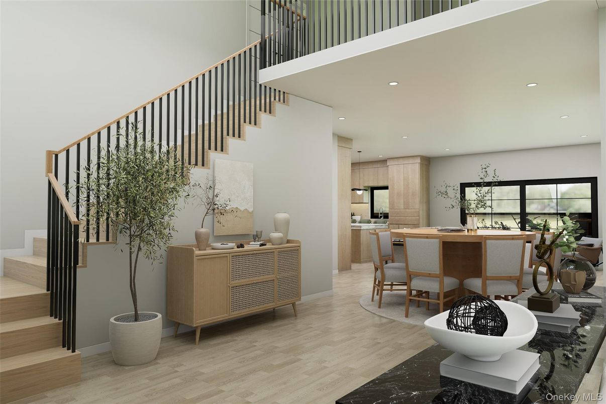 Dining room, Interior, Kitchen, Recessed Lighting, Wood Texture Flooring