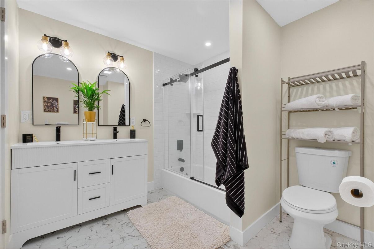 Bathroom, Glass Shower, Interior, Marble, Recessed Lighting