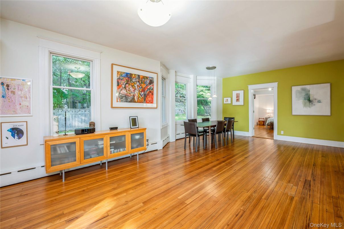 Dining room, Interior, Pendant Lights, Wood Texture Flooring