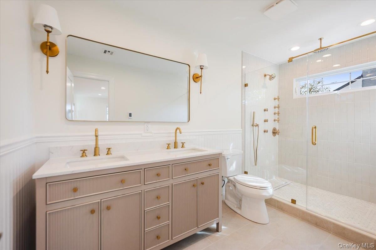 Bathroom, Dual Sink Vanities, Glass Shower, Interior, Recessed Lighting