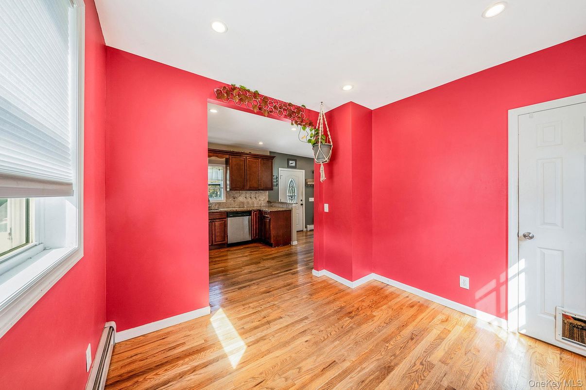 Empty room, Interior, Kitchen, Recessed Lighting, Wood Texture Flooring