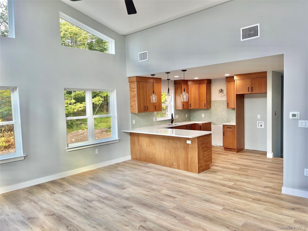 Interior, Kitchen, Pendant Lights, Recessed Lighting, Wood Texture Flooring