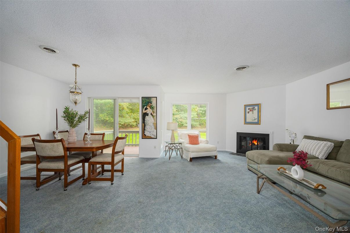 Dining room, Fireplace, Interior, Living room, Pendant Lights