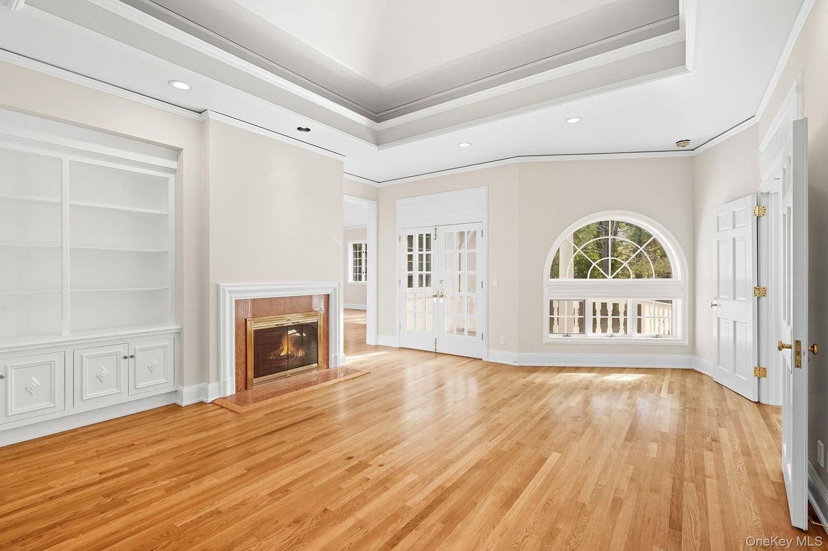 Empty room, Fireplace, Interior, Recessed Lighting, Wood Texture Flooring