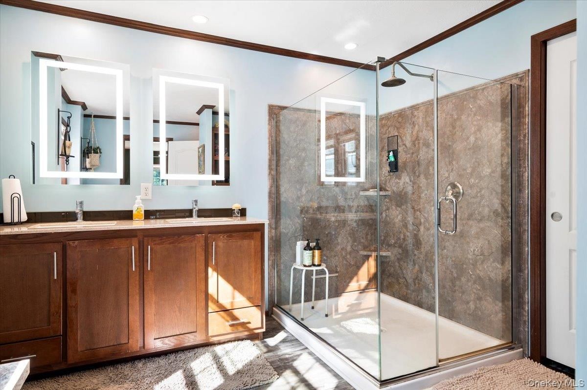 Bathroom, Glass Shower, Interior, Recessed Lighting