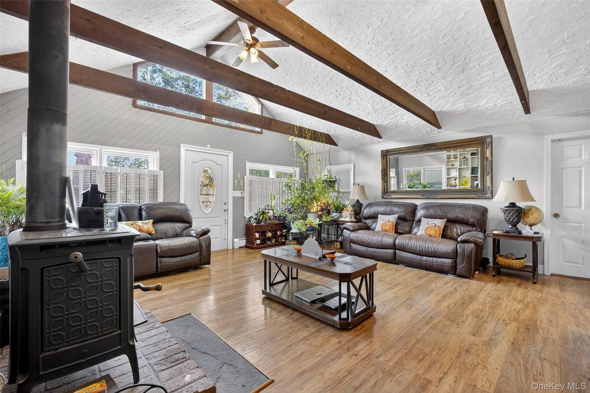 Fireplace, Interior, Living room, Wooden Beams, Wood Texture Flooring