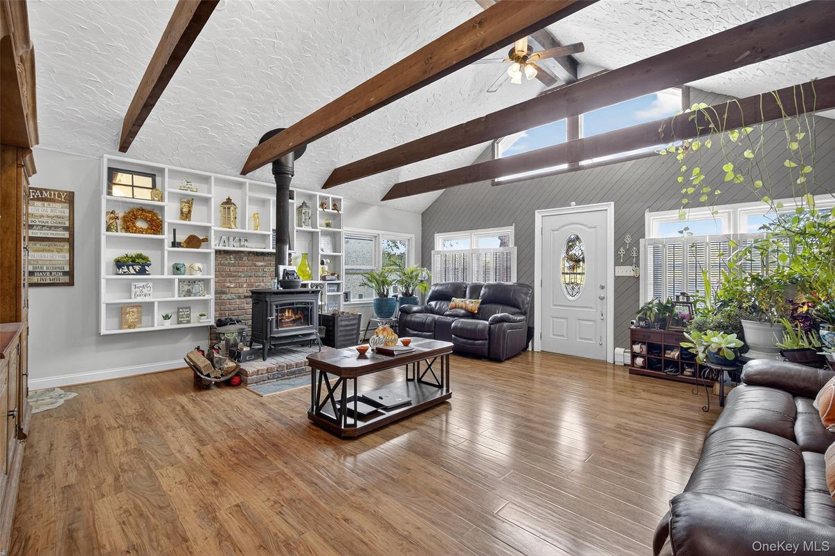 Fireplace, Interior, Living room, Wooden Beams, Wood Texture Flooring