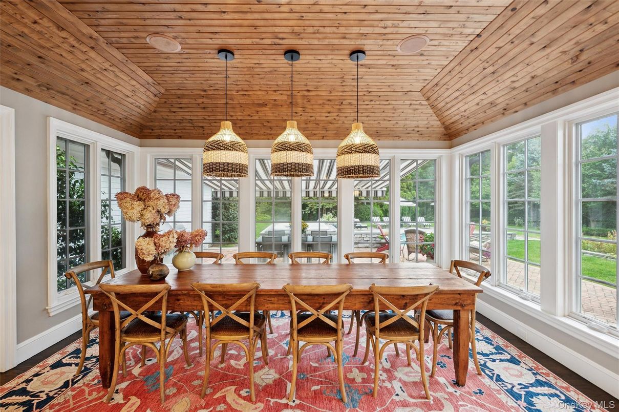 Dining room, Interior, Pendant Lights, Wooden Ceilings