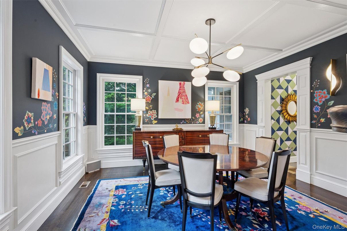 Dining room, Interior, Pendant Lights, Wood Texture Flooring