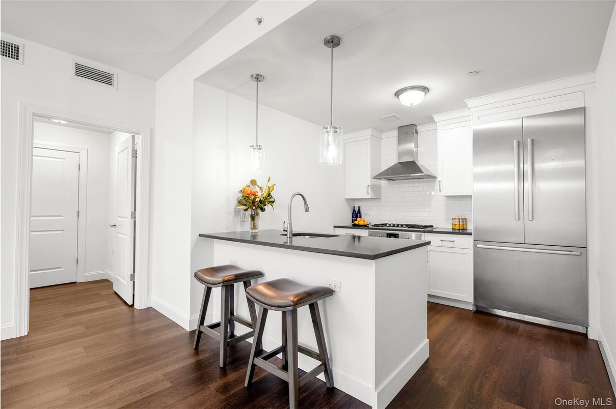 Interior, Kitchen, Pendant Lights, Stainless Steel Appliances, Wood Texture Flooring