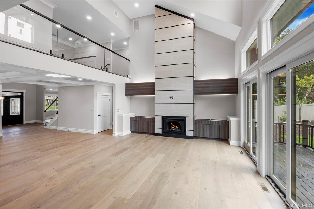 Fireplace, Interior, Recessed Lighting, Wood Texture Flooring