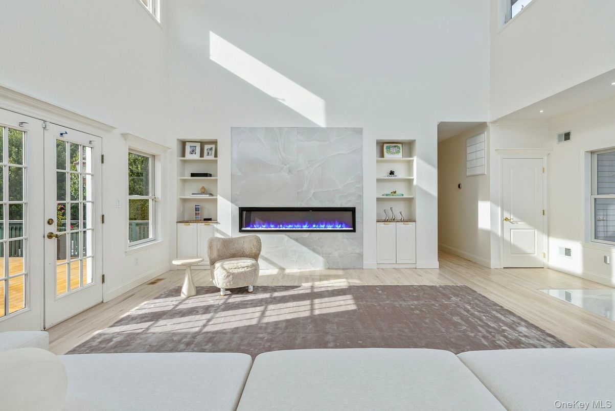 Fireplace, Interior, Recessed Lighting, Wood Texture Flooring