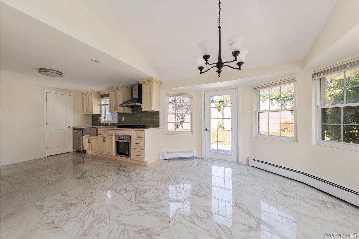 Chandelier, Interior, Kitchen, Marble, Stainless Steel Appliances