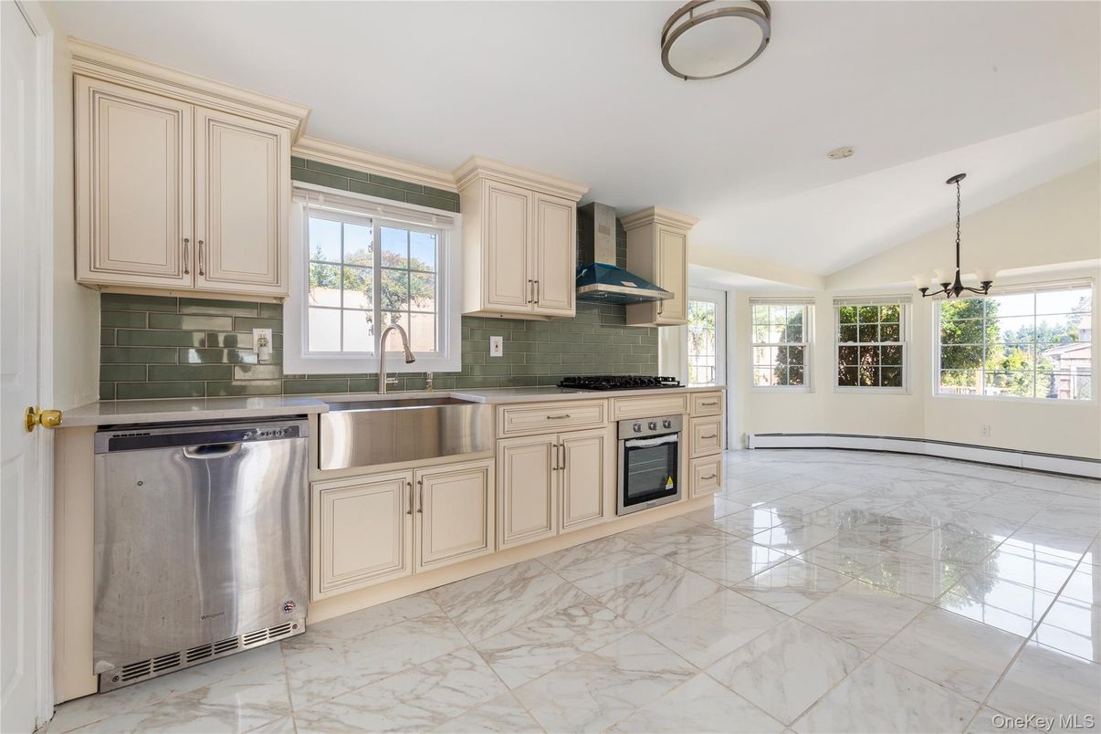 Interior, Kitchen, Marble, Pendant Lights, Stainless Steel Appliances