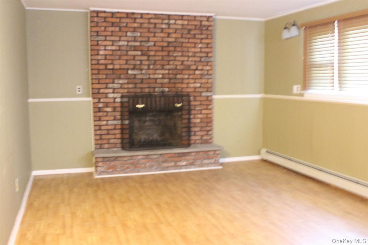 Empty room, Fireplace, Interior, Stone Walls, Wood Texture Flooring