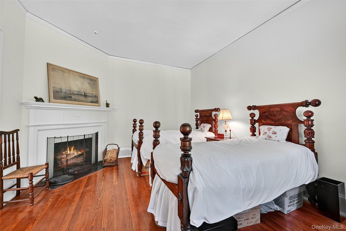 Bedroom, Fireplace, Interior, Wood Texture Flooring