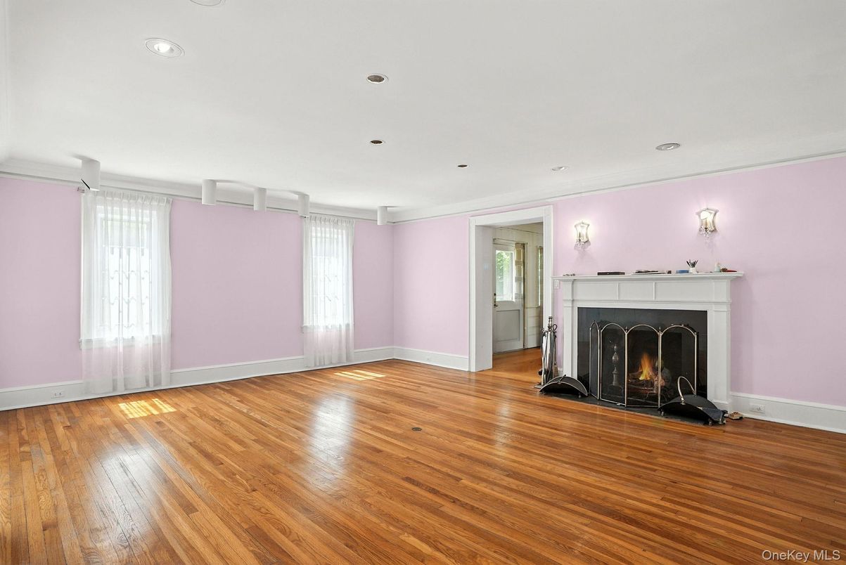 Empty room, Fireplace, Interior, Recessed Lighting, Wood Texture Flooring