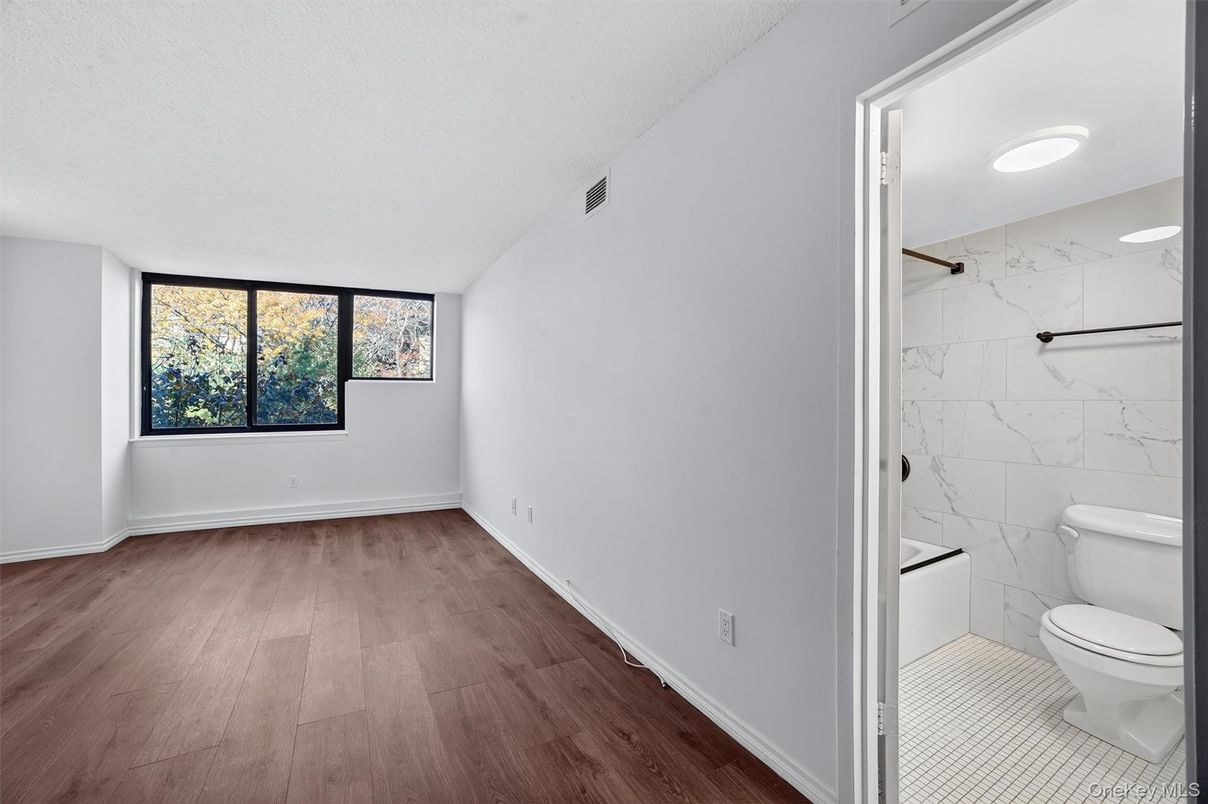 Bathroom, Interior, Marble Walls, Wood Texture Flooring