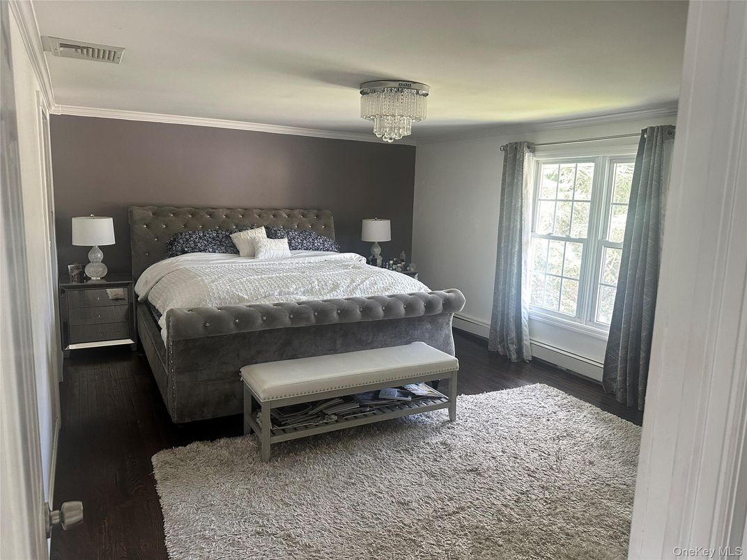 Bedroom, Chandelier, Interior, Wood Texture Flooring