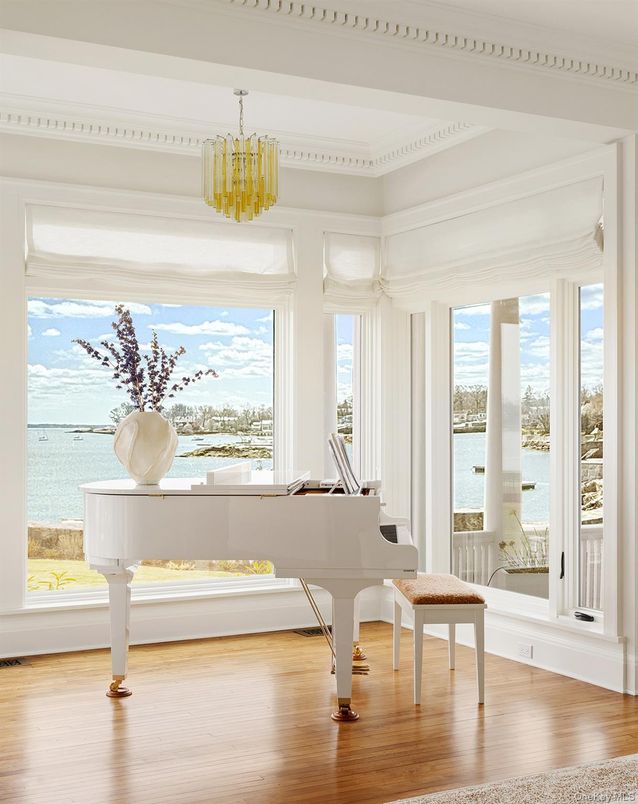 Chandelier, Interior, Pendant Lights, Piano, Water, Wood Texture Flooring