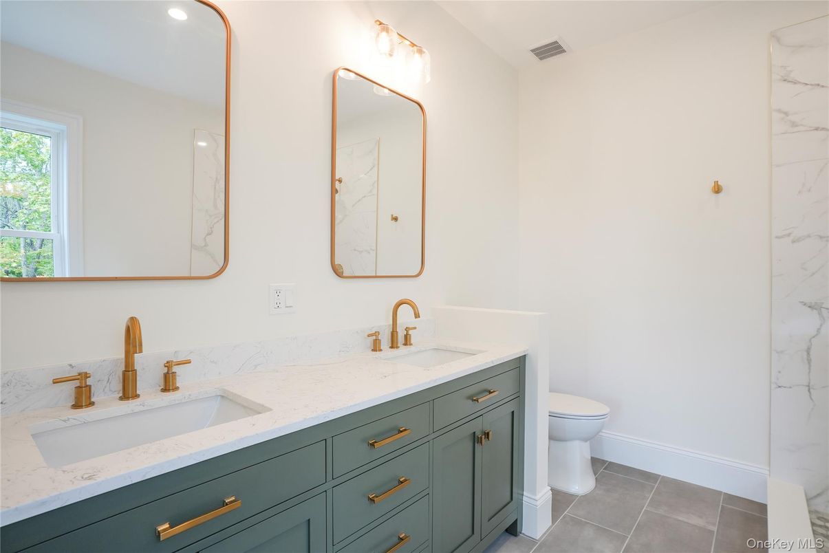 Bathroom, Dual Sink Vanities, Interior, Marble Walls, Recessed Lighting