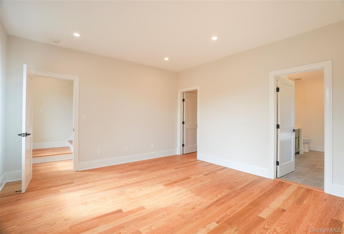 Bathroom, Empty room, Interior, Recessed Lighting, Wood Texture Flooring