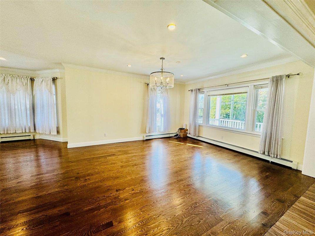 Chandelier, Empty room, Interior, Recessed Lighting, Wood Texture Flooring
