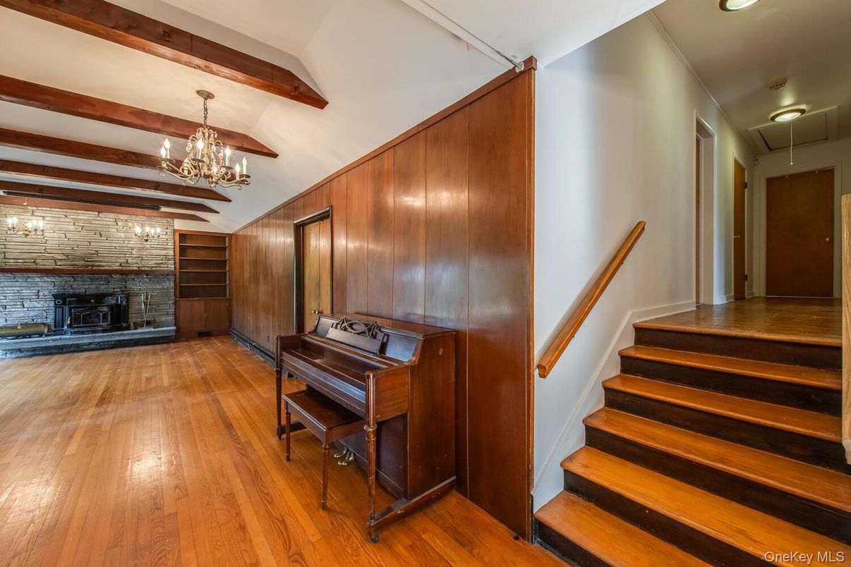 Chandelier, Interior, Piano, Wooden Beams, Wood Texture Flooring, Wooden Walls