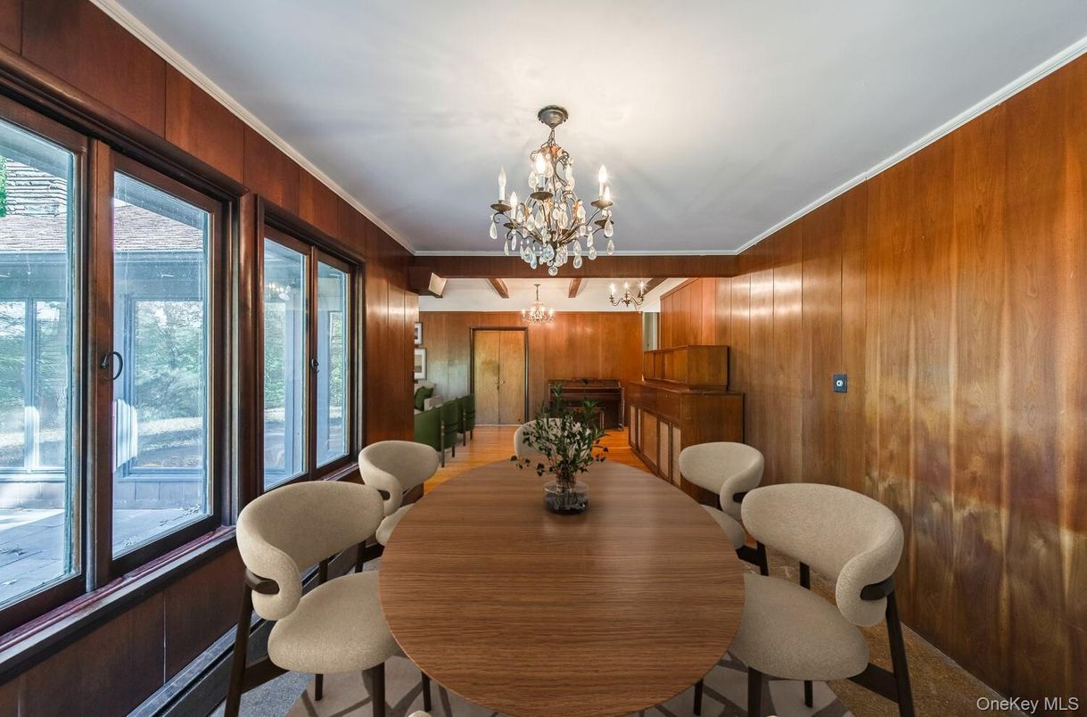 Chandelier, Dining room, Interior, Wooden Walls