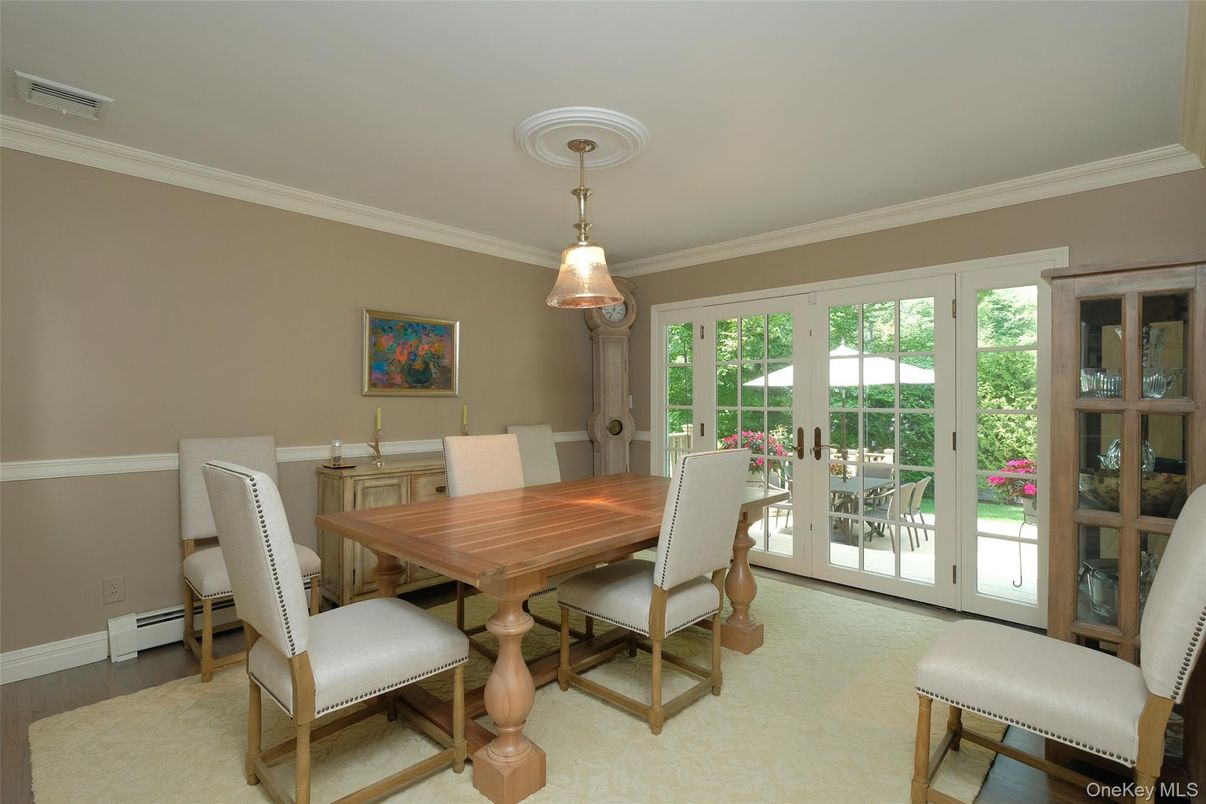 Dining room, Interior, Pendant Lights, Wood Texture Flooring