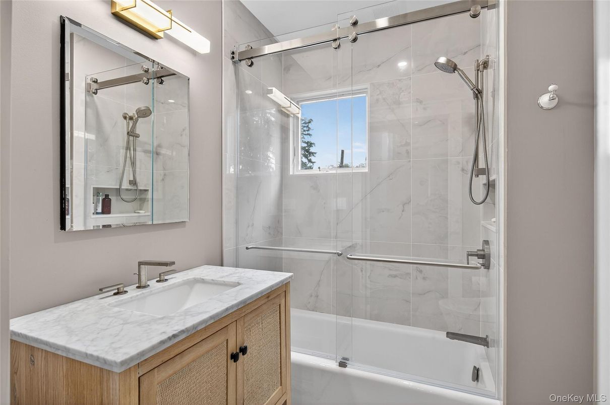 Bathroom, Glass Shower, Interior, Marble Walls