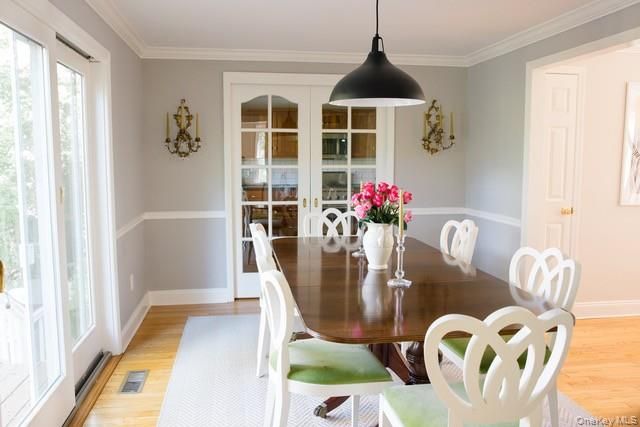 Dining room, Interior, Pendant Lights, Wood Texture Flooring