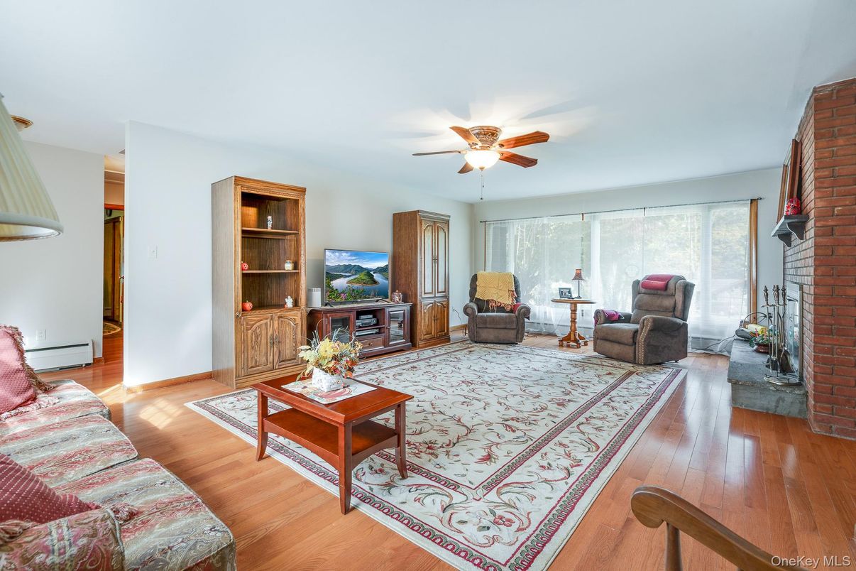 Interior, Living room, Stone Walls, Wood Texture Flooring