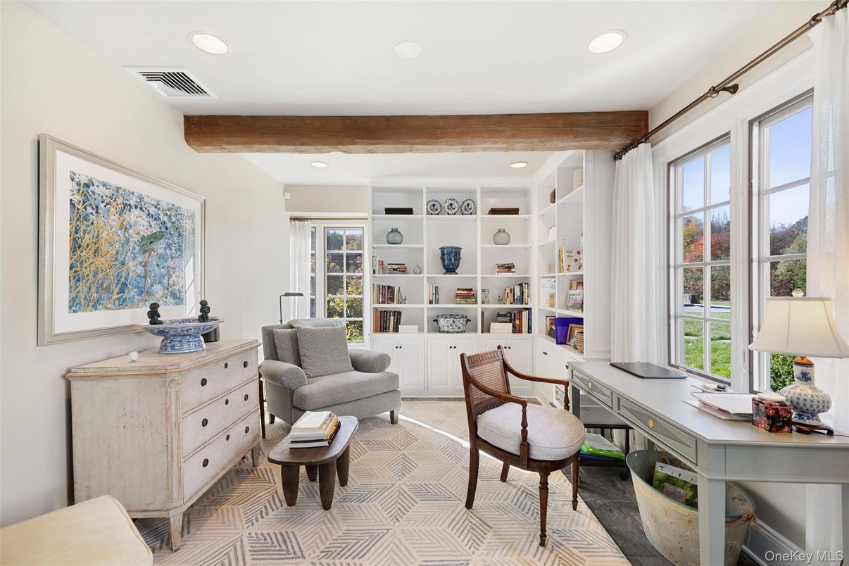 Home Office, Interior, Recessed Lighting, Wooden Beams