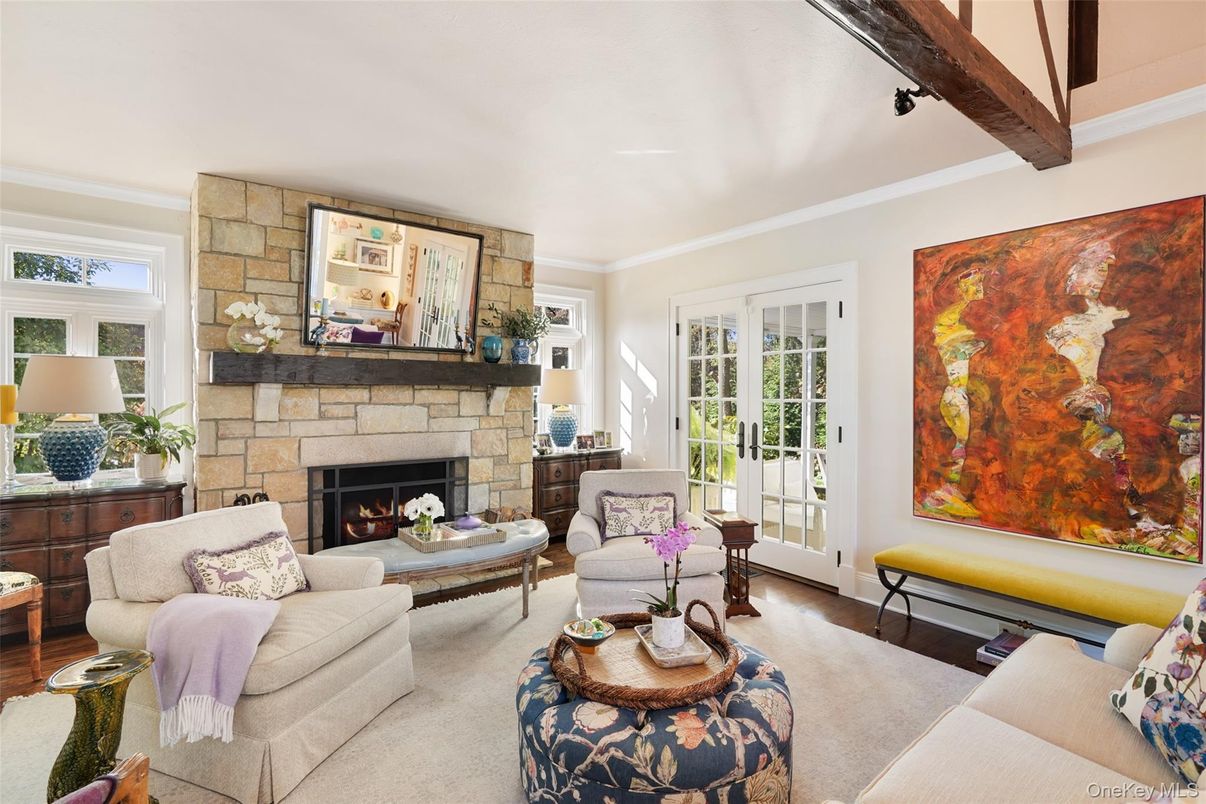 Fireplace, Interior, Living room, Stone Walls, Wood Texture Flooring