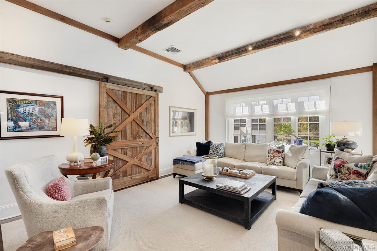 Interior, Living room, Recessed Lighting, Wooden Beams
