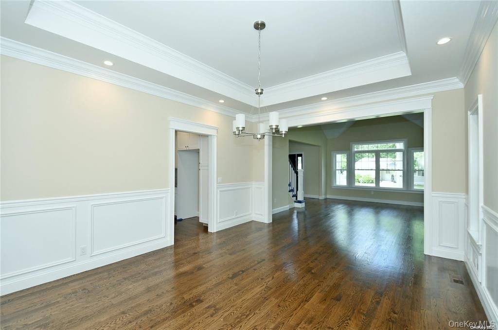 Empty room, Interior, Pendant Lights, Recessed Lighting, Wood Texture Flooring