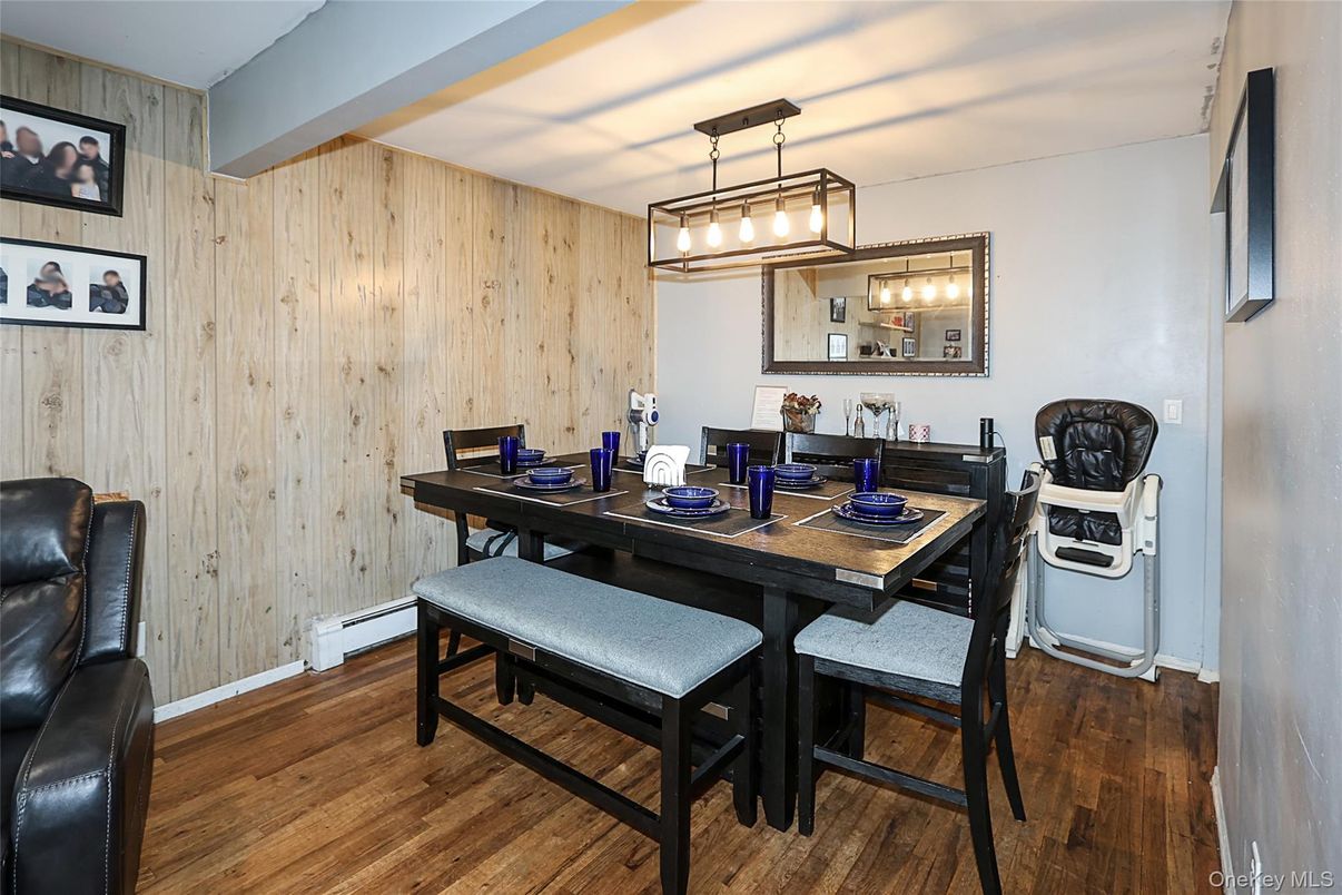 Dining room, Interior, Pendant Lights, Wood Texture Flooring, Wooden Walls