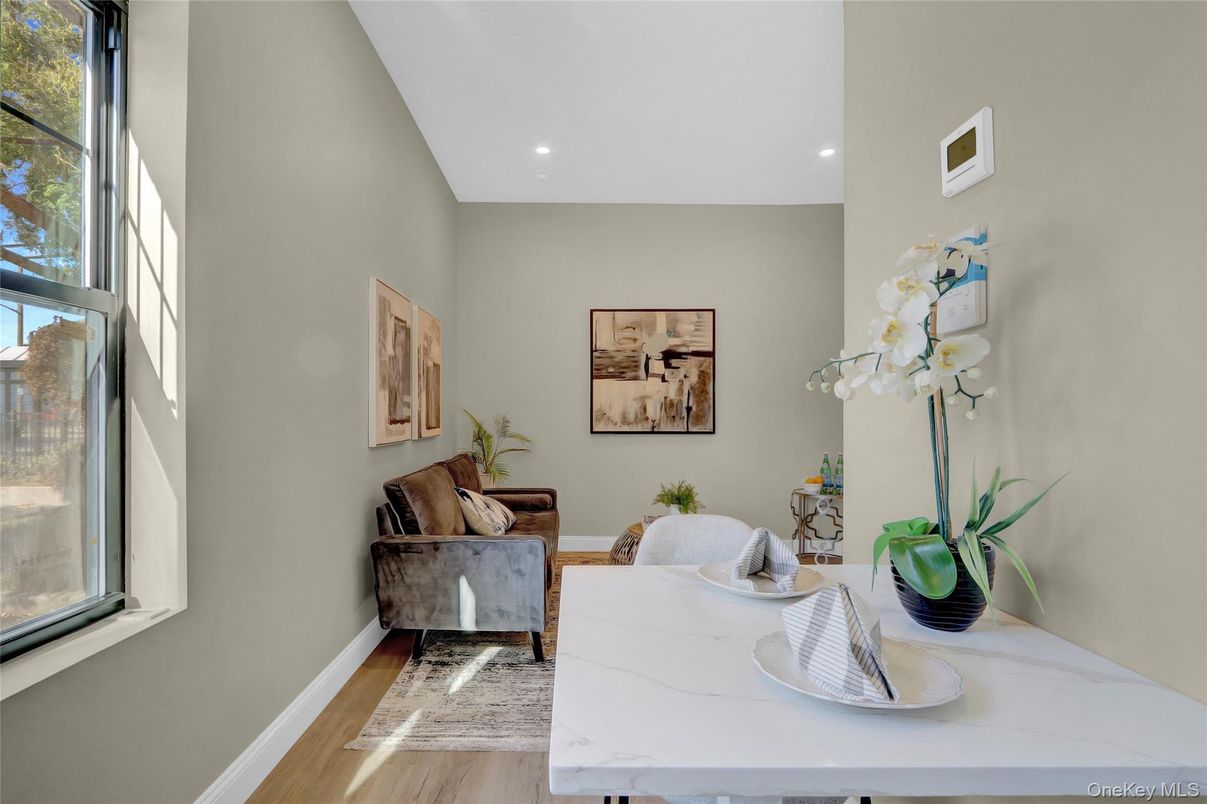 Dining room, Interior, Recessed Lighting, Wood Texture Flooring