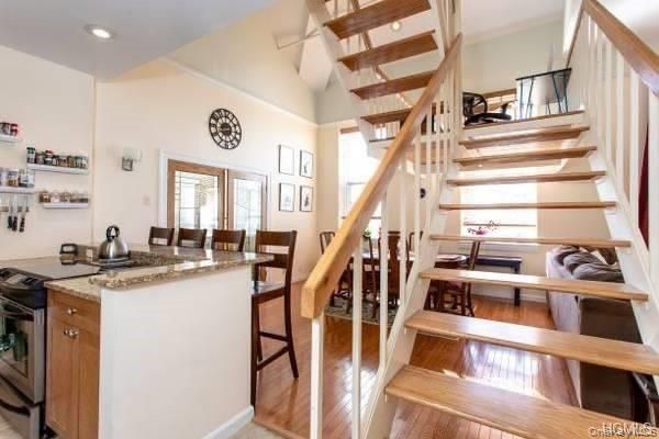 Dining room, Interior, Recessed Lighting, Wood Texture Flooring