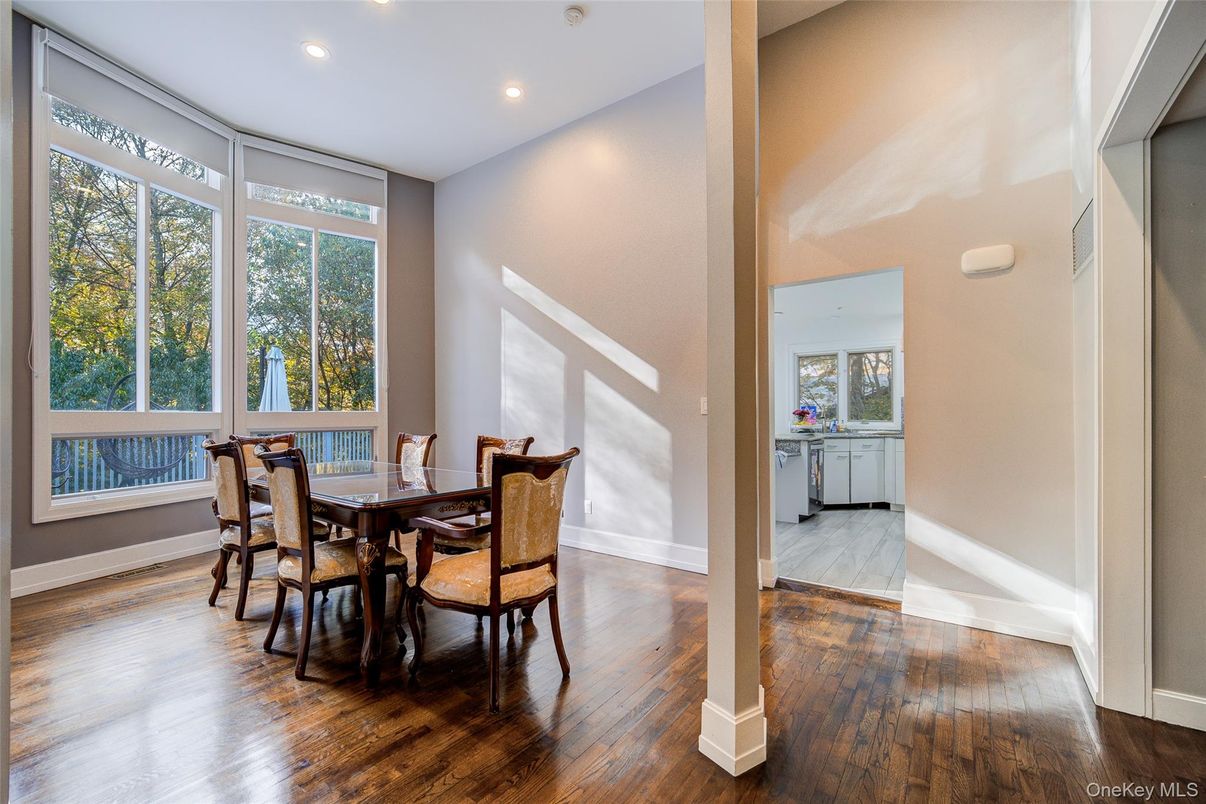 Dining room, Interior, Recessed Lighting, Wood Texture Flooring